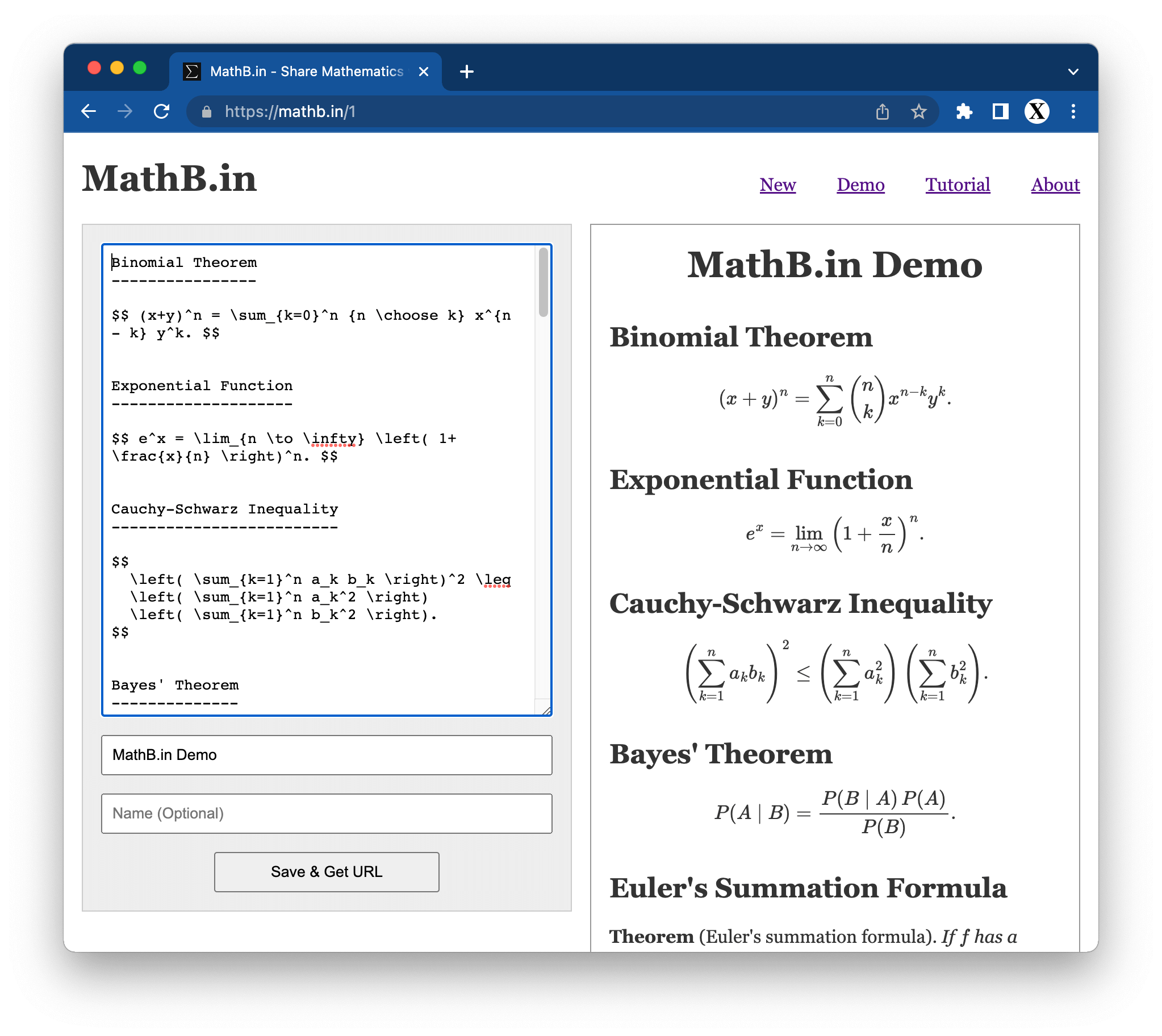 MathB.in - Share Mathematics with LaTeX and Markdown