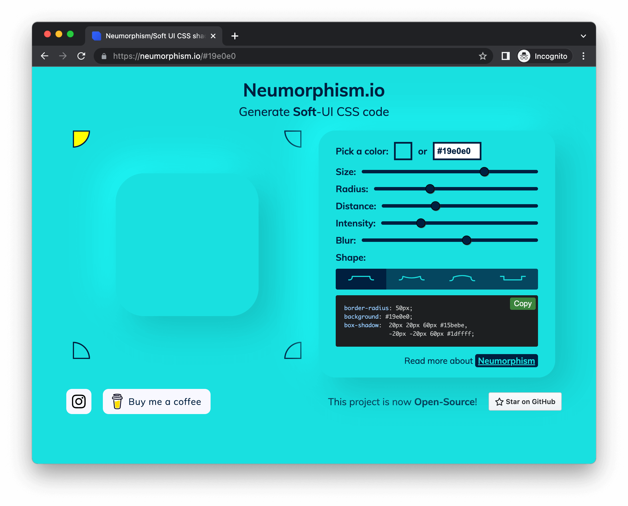 Neumorphism/Soft UI CSS shadow generator