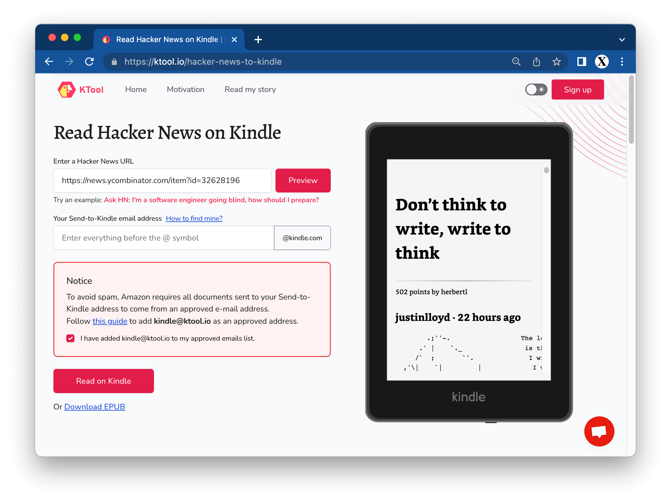 Read Hacker News on Kindle